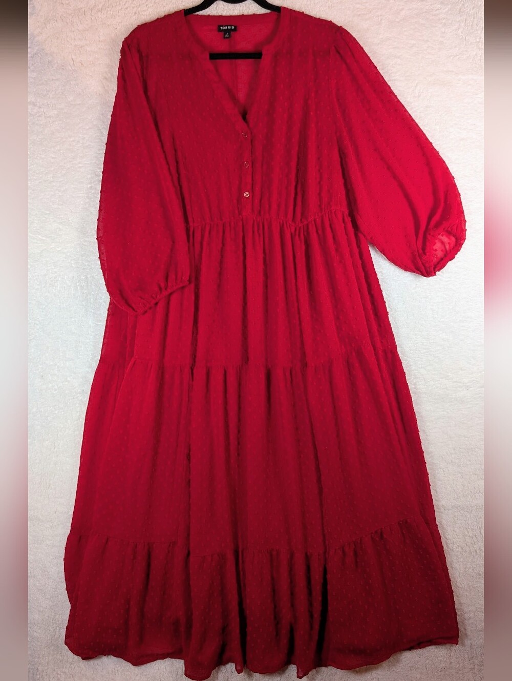 TORRID Red MAXI Dress with Puff‎ Sleeves - Picture 3 of 11